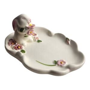 VTG 85 Avon White Bunny Rabbit Floral Trinket soap Dish Easter Spring Decor